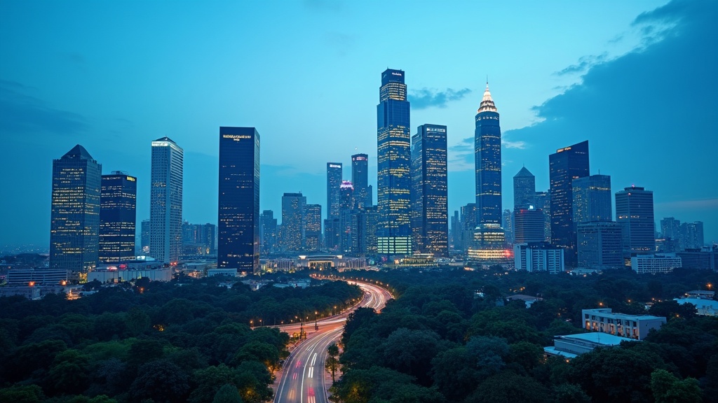 Jakarta financial district skyline at dusk representing Indonesia's sovereign wealth and investment landscape